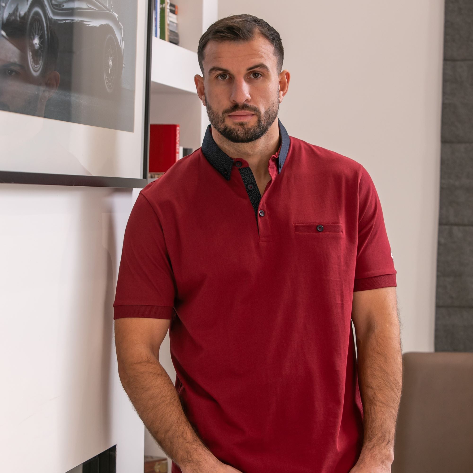 Wine Printed Collar Polo Shirt