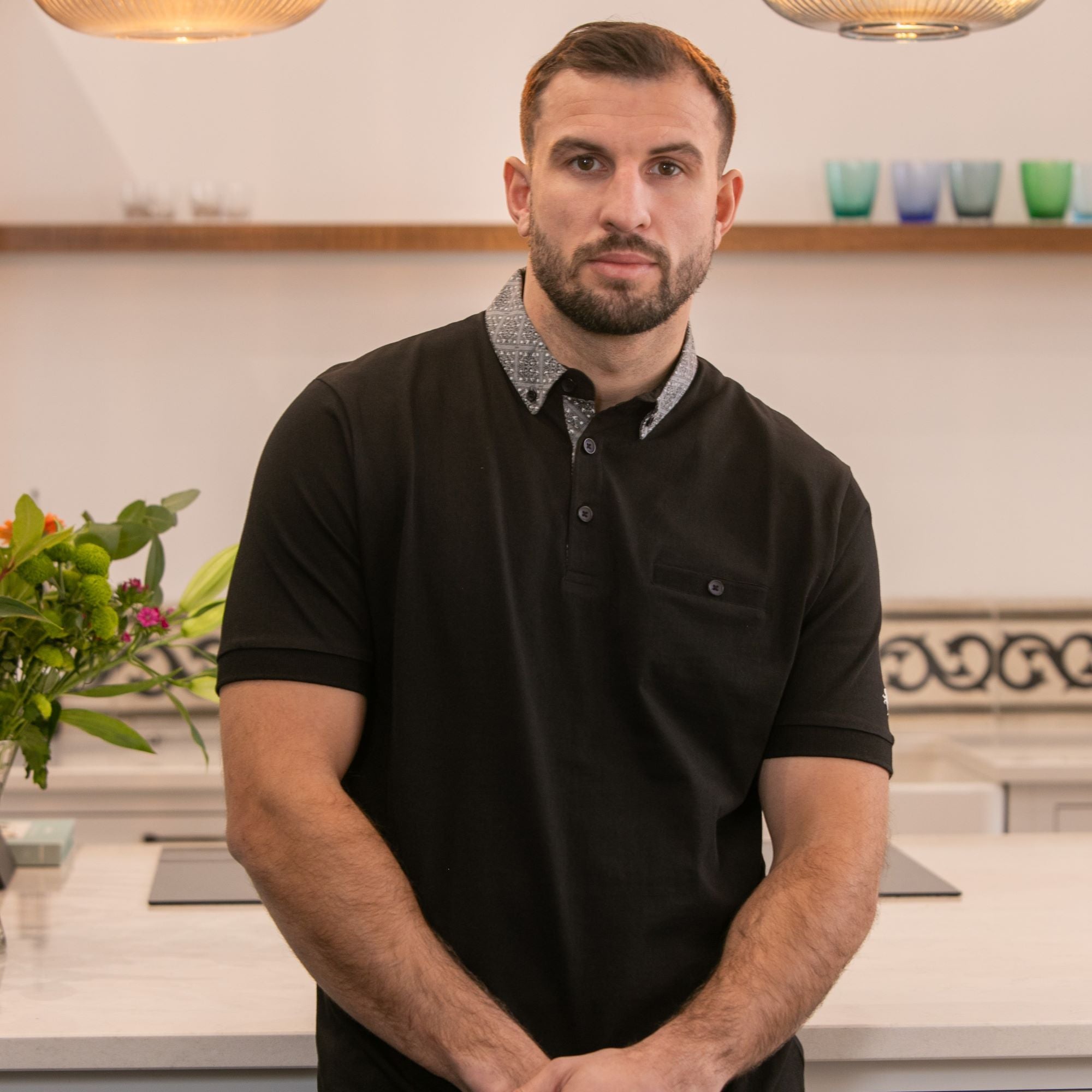 Black Printed Collar Polo Shirt