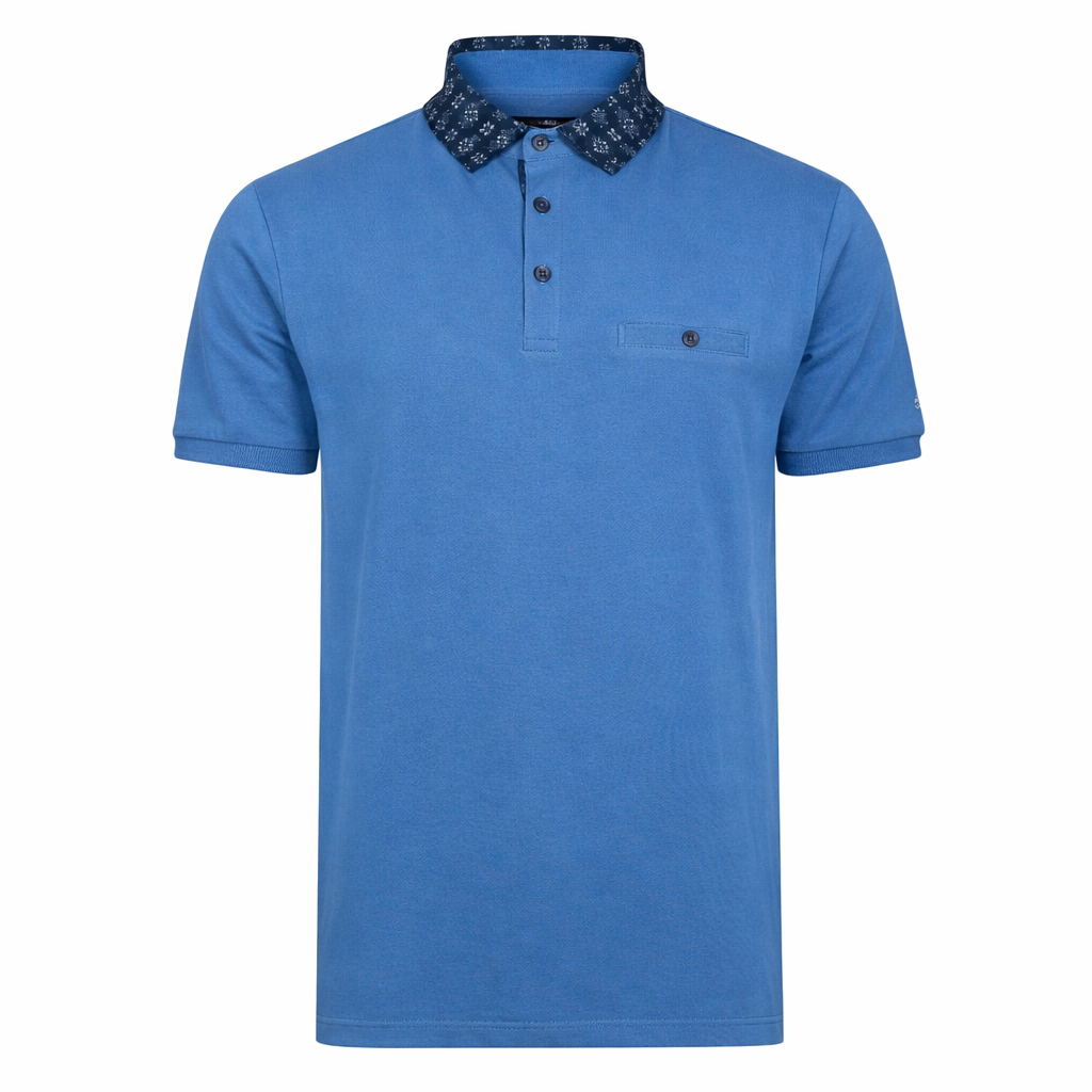 Blue Printed Collar Polo Shirt