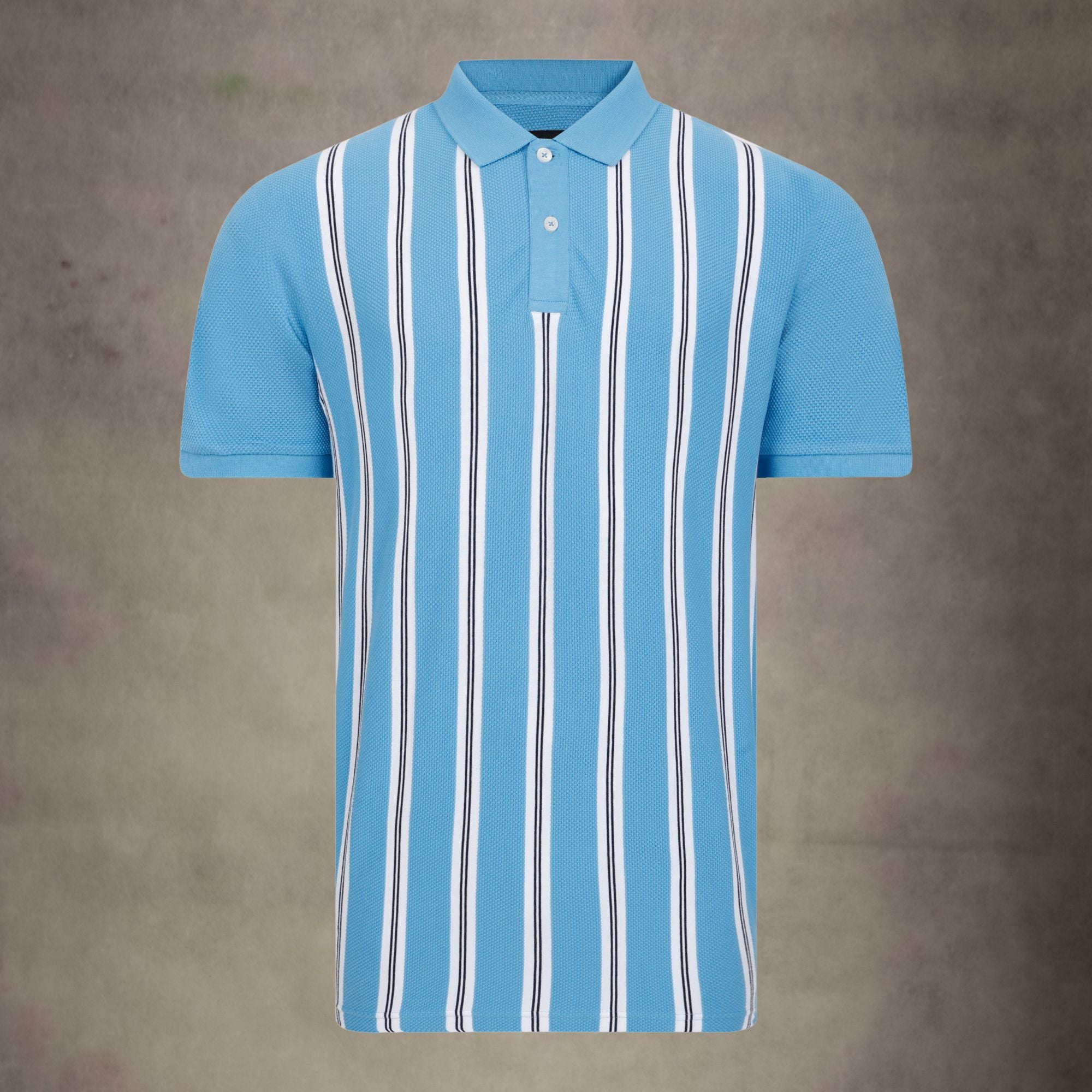 Vertical Stripe Polo Shirt - Sky