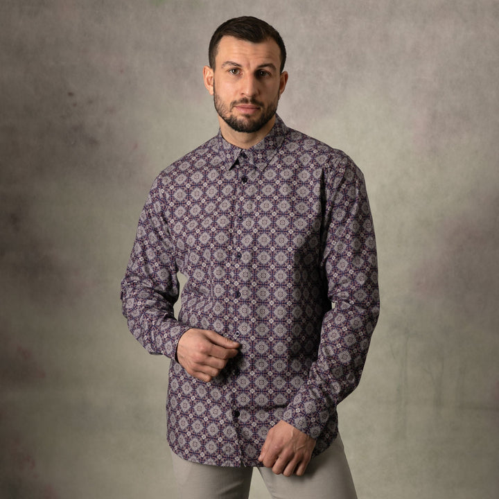 Tile Print Long Sleeve Shirt