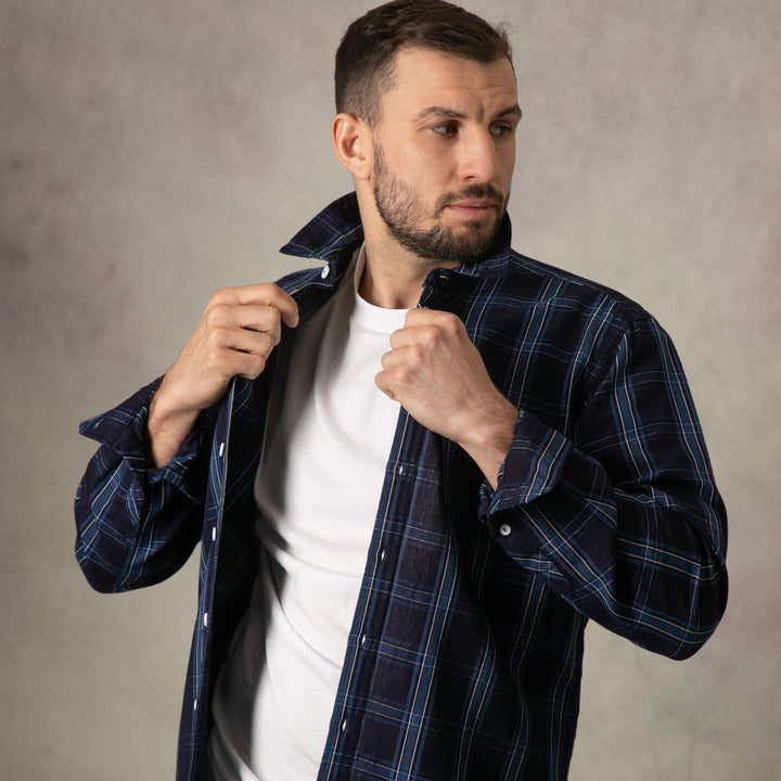 Navy Check Long Sleeve Shirt
