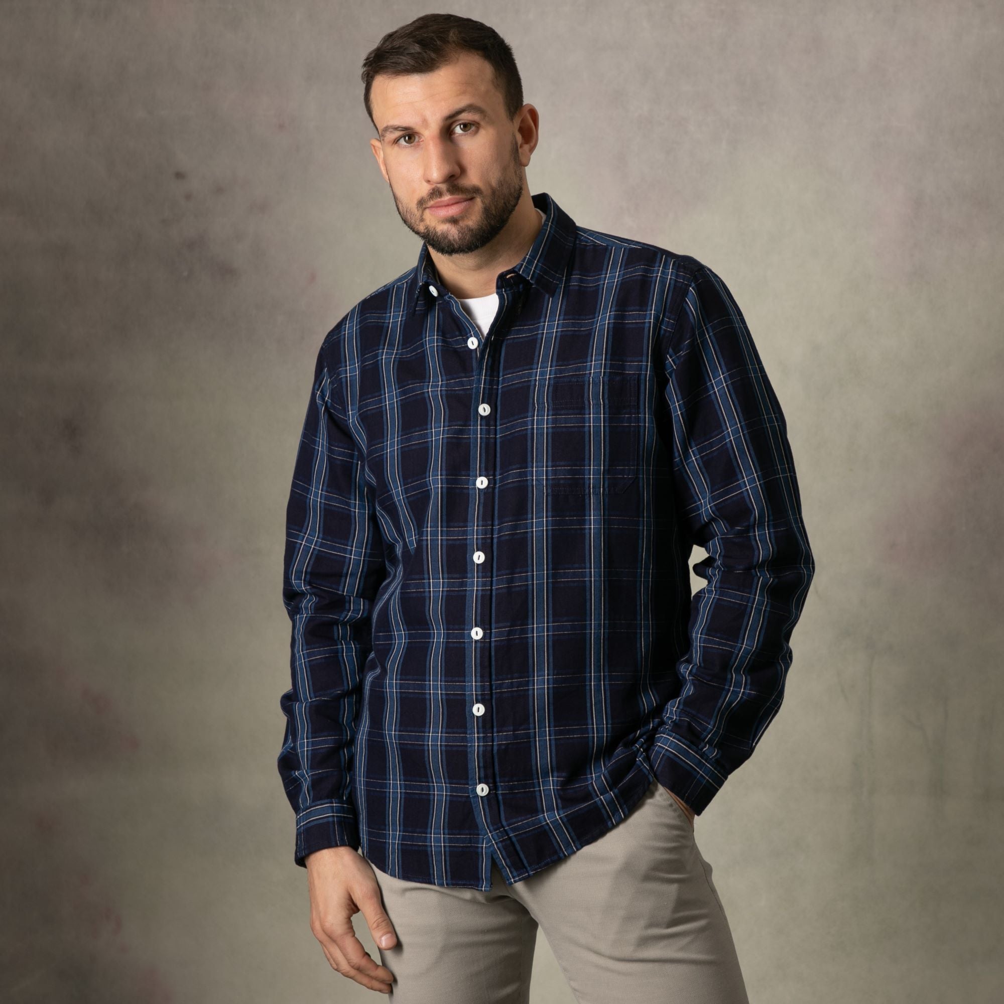 Navy Check Long Sleeve Shirt
