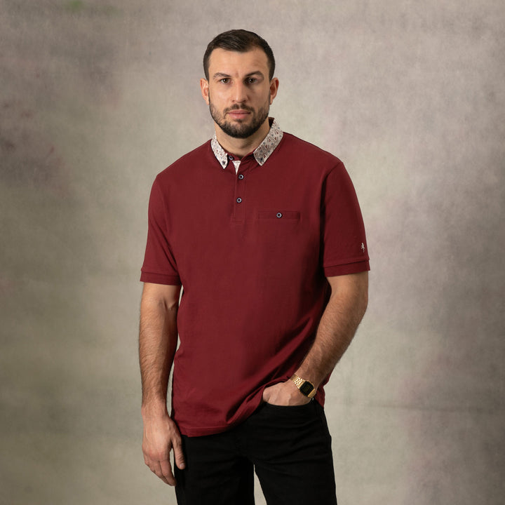 Maroon Printed Collar Polo Shirt