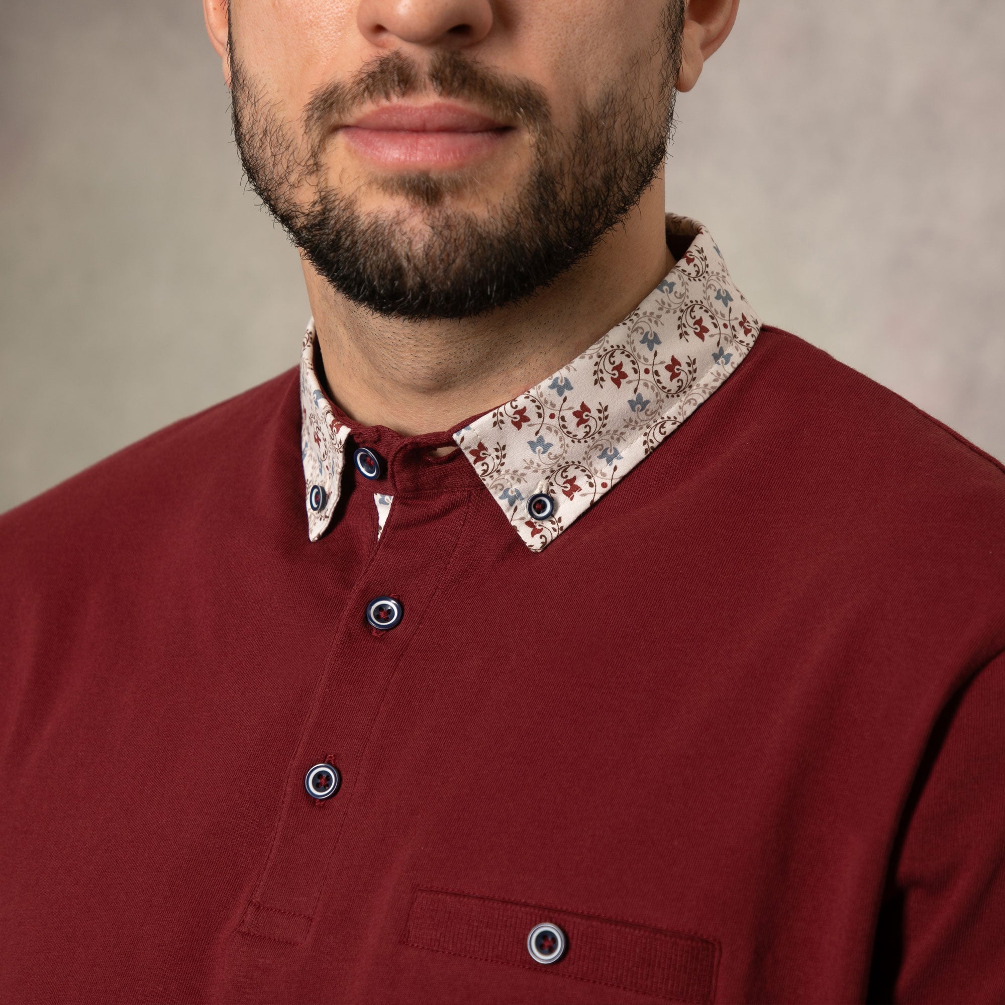 Maroon Printed Collar Polo Shirt