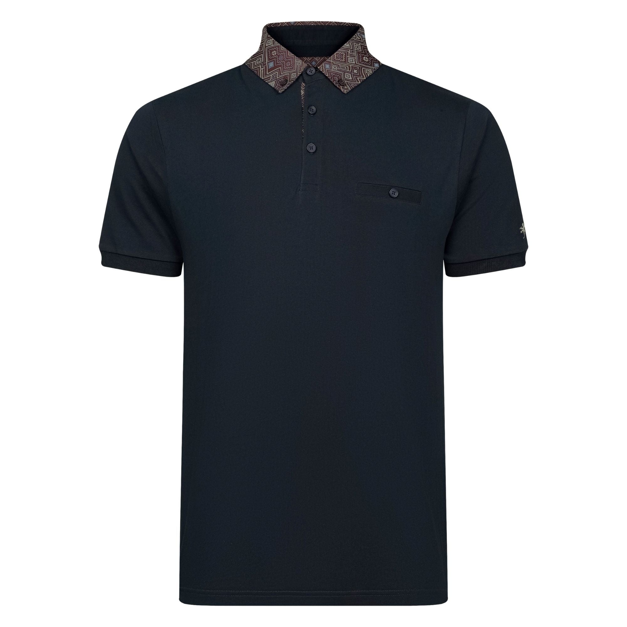 Navy Printed Collar Polo Shirt