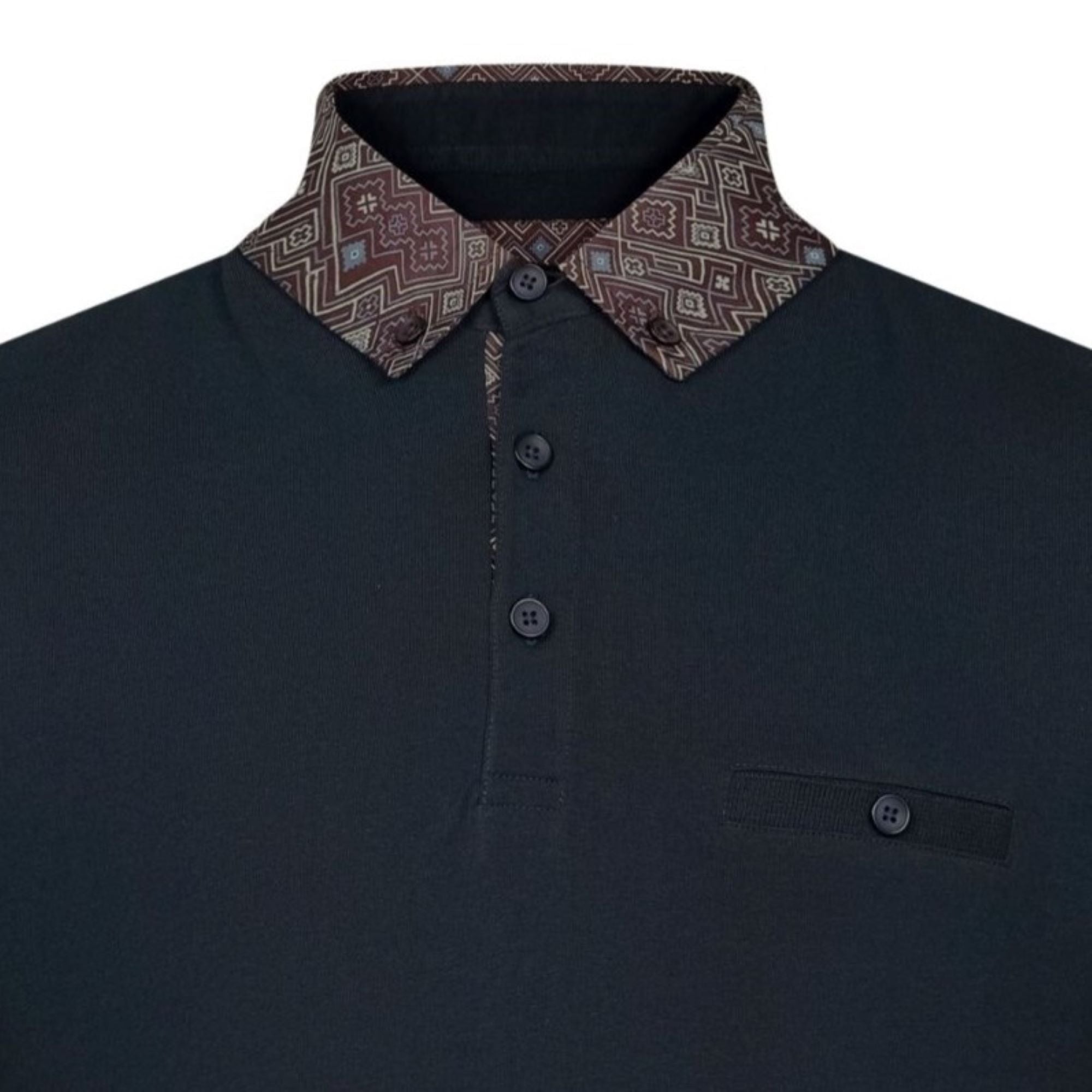 Navy Printed Collar Polo Shirt