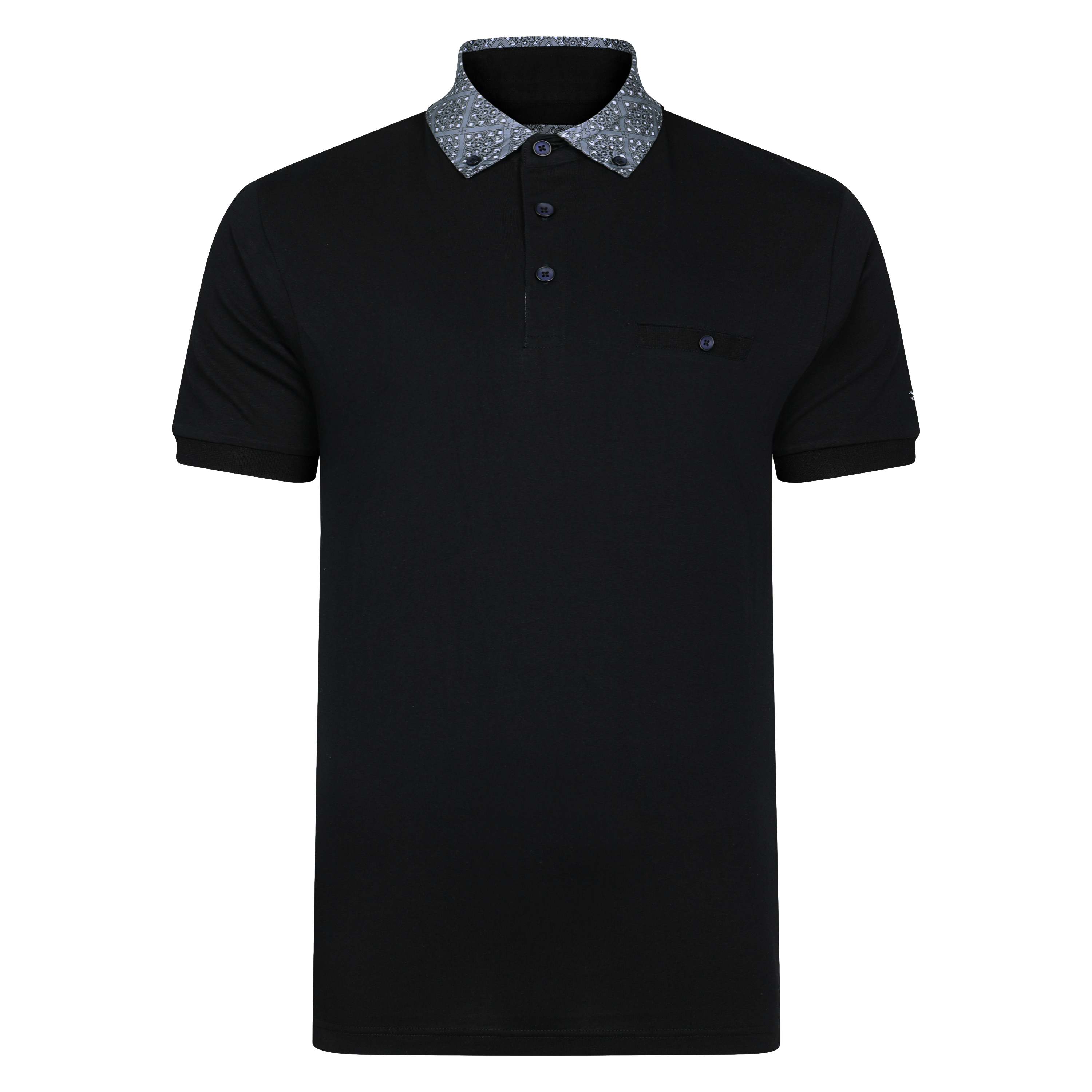 Black Printed Collar Polo Shirt
