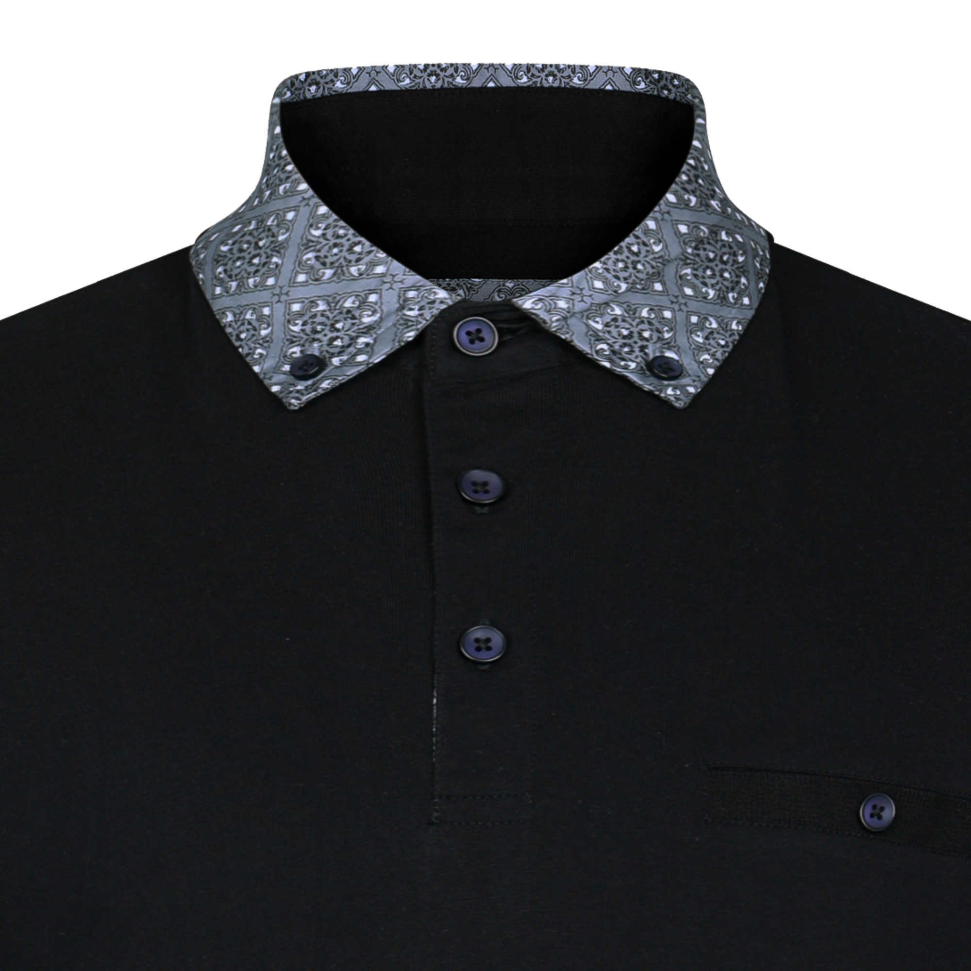 Black Printed Collar Polo Shirt